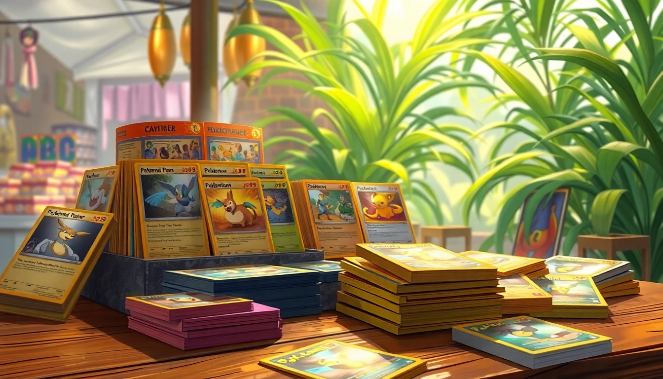 Explore authentic Pokemon tcg india trading cards showcased vibrantly in a market ambiance.